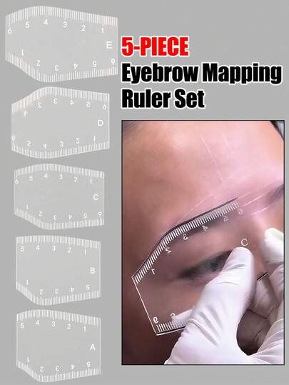 5片装可重复使用透明眉形模板 - 精准测量工具，清晰标记，适用于微针纹眉、眉形塑造，适合初学者和专业人士 - 耐用易清洁的美容模板，适合沙龙或家庭使用 - 边缘光滑，易于使用，男女通用 - 眉部工具、化妆配件、眉刷和化妆品用品，适用于圣诞节、冬季、粉色、毕业典礼、生日和其他节日
