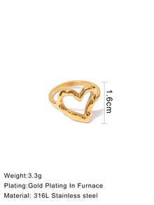 1 chiếc nhẫn thép không gỉ hình trái tim rỗng tròn bất đối xứng, mạ vàng 18K, chống thấm nước, kiểu dáng thời trang mới, phù hợp cho đeo hàng ngày, tụ họp, tiệc tùng, chụp ảnh đường phố. - Nhẫn hình bầu dục không đều - Xem 5