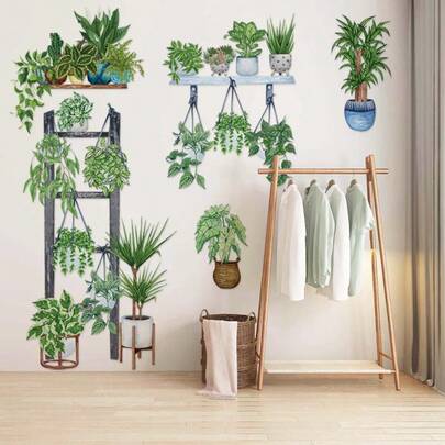 2pcs Fresh Plant Potted Wall Stickers, Removable Waterproof Sticker, For Office/ Bedroom/ Dormitory/ Classroom Wall Decoration, Home Decor 11.8''*35.4''