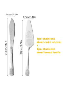 2pcs Stainless Steel Patterned Cake Spatula Set, Suitable For Wedding, Birthday Cake, Bread Knife, Pizza Shovel - Silver - View 5