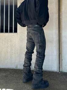 男士复古水洗黑色修身喇叭牛仔裤，美式街头风 Cleanfit