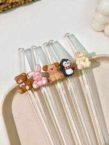 1/2/6/15件可愛動物玻璃吸管，適用於日常飲品，學生與情侶的完美禮物，適合海灘、婚禮與節日活動 - 無色 - 查看 9