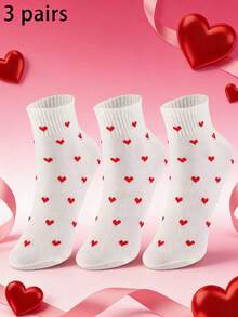 3双/5双装女士心形图案短袜，薄款，适合春夏、情人节、情侣穿着，白色，运动袜 - 彩色 - 查看 4