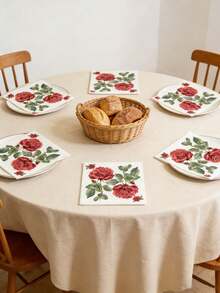 20/10/1pc Rose Print Napkins - Valentine's Day Tablecloth, 10*10 Inch 3-Ply Thick Disposable Napkins, Suitable For Valentine's Day Tableware, Birthday Party, Spring Decoration, Restaurant And Kitchen Essentials - Multicolor - View 5