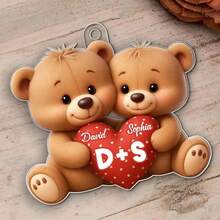 1pc Customized Name Text Acrylic Car Pendant, Personalized Couple Bear Holding Heart Shaped Design, Ideal Valentine's Day Gift For Him/Her, Also Suitable As Anniversary Present - Multicolor - View 8