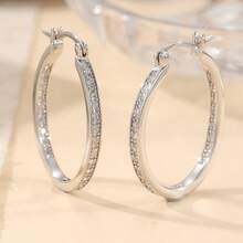 1pair Elegant Sparkling Large Hoop Earrings For Women KC Golden Plated Zinc Alloy, Boho Chic Style, Versatile Daily Wear & Holiday Parties, Durable Jewelry - Gold - View 4