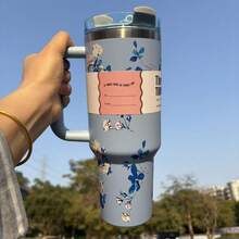 1pc,40 Oz H2.0 Cup,Camping Full Body Floral Pattern, 40oz Cup Stainless Steel Vacuum Insulated Tumbler With Lid And Straw For Water, Iced Tea Or Coffee, Smoothie And More, 40oz Reusable Double Walled Vacuum Insulated Stainless Steel Water Bottle With Handle For Outdoor Activities, ,  For Camping, Hiking, Can A Gift For Friends And Relatives - 40盎司花卉藍 - 查看 7