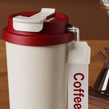 Taza de café de acero inoxidable, botella reutilizable con aislamiento de doble pared, adecuada para bebidas frías y calientes. - Rojo y blanco - Ver 2