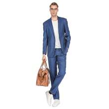 Men's Check Slim Fit Suits - 海軍 - 查看 4