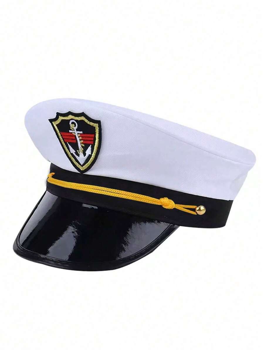 1pc/2pcs/3pcs Unisex Spring/Summer New Pilot Costume Stage Performance Navy Cap With Embroidered Patch, Breathable Fashion Navy Hat, Suitable For Holiday Party Accessories - D - View 1
