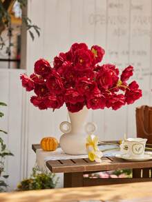 MEHELANY 3Pcs Red Artificial Flowers, Silk 5 Head Imitation Peony Bouquets For Home, Wedding Centerpiece, Spring DIY Floral Decor, Valentine's Day Gifts, Birthday Party Decorations, Wedding Flower, Mother's Day Decor, Bride Holding Flowers - Red - View 2