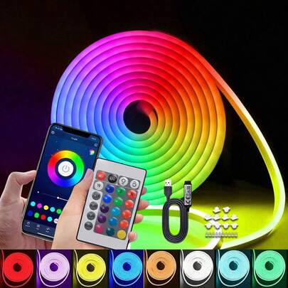 5V Dual Control Mode (Smart APP & Infrared Remote) Neon Light Strip, Suitable For Gaming Room Ambiance Lighting, Home Party Decor, Living Room & Bedroom Decoration