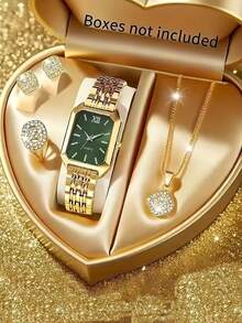 1pc Women's Luxury Steel Band Watch, Fashion Minimalist Square Quartz Watch Set For Female Students - Gold - View 4