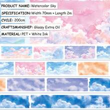 2m/Roll Grassland Transparent PET Tape Sky Masking Tape 3D Crystal Ink Decorative Stickers For Diary Scrapbooking Journal Stationery 100cm Loop - PET Tape - View 13