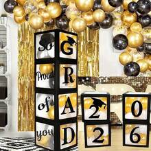 4pcs/Set 25cm 2026 Black Graduation Balloons Box, Graduation Party Decorations, Proud Of You 2026 Graduation Party Background Decor - Black - View 4