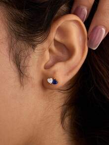 Custom Two Heart Zirconia Stud Earrings For Women Personalized Month Birthstone Stainless Steel Earrings Female Minimalist Customized Jewelry Daily Wear Valentine's Day Gifts - Multicolor - View 9