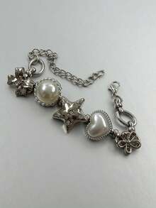 1pc Fashionable Retro Personalized Y2K Hip-Hop Star Heart Star Bow Tie Chain Bracelet, Versatile For Women To Wear In Summer, Festivals, Parties, Beach, Prom - Multicolor - View 8