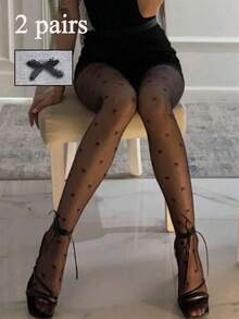 Women's Sexy Bow Sheer Pantyhose, Suitable For Daily Wear, Party Gift - Black - View 10