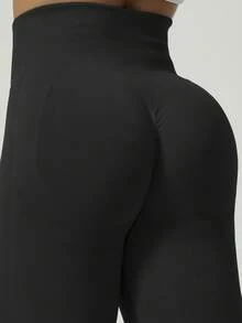 1pc Women's Black Seamless Butt-Lifting Pants, Peach Butt Shaping Yoga Fitness Leggings, Casual Sports Pants, High-Quality, Stable & Comfortable, Minimalist & Professional - Black - View 8