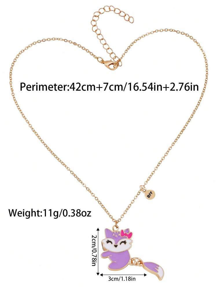 Bộ 2 mặt dây chuyền hình cáo hoạt hình có đuôi cử động được, vòng cổ tình bạn, quà tặng trang sức đeo hàng ngày. - Nhiều màu - Xem 2