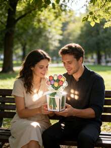 10pcs Floral Party Gift Boxes, Hand-Painted Transparent Small Fish Vase Decor, 3D Flower Small Gift Boxes With Ribbons, Creative Romantic Tulip Flower Gift Boxes, Colorful Tulip Pattern Suitable For Birthday, Wedding, Anniversary, Party, Confession, Housewarming - Surprise Small Gifts For Family And Friends - Multicolor - View 3