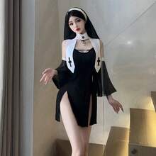 Night Nun Hunting Love Open Crotch Set Sexy Lingerie Sexy See-Through Backless Bodysuit - 黑色 - 查看 6