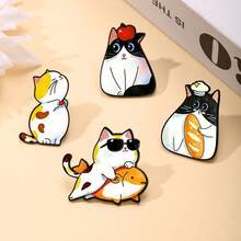 4件套可爱猫咪珐琅胸针时尚装饰胸针饰品翻领包包徽章珠宝礼品 - 彩色 - 查看 6