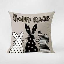 4 Pcs/1 Pc Easter Themed Bunny, Dwarf, Cute Easter Egg, Bamboo Basket Print, Short Plush Pillowcase, Sofa, Bedroom Home Decoration, Cushion Cover Without Pillow Core - Multicolor - View 11