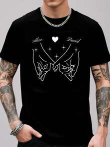 Customized Men's Casual Loose Crew Neck T-Shirt - Add Your Text Design Personalized Printed T-Shirt, Couple Customized Name T-Shirt, His & Her Customized Name T-Shirt, Romantic Valentine's Day Gift T-Shirt, Fun Gift For Him/Her - Black - View 2