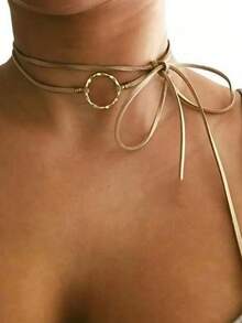 1pc Charming Circular Pendant Necklace, Suitable For Women's Daily, Dating, And Vacation Outfits - Yellow Gold - View 1