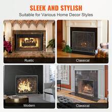 Fireplace Screen Single Panel, Sturdy Iron Mesh Fireplace Screen, 35.6"(L) X28.4"(H) Spark Guard Cover, Simple Installation, Free Standing Fire Fence Grate For Living Room Home Decor Modern - Structured Black - View 3