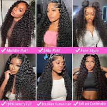 ZHUICHAO Frontal Weaves 34 Inch Long Deep Curly Frontal Brazilian Hair Human Glueless Hair Wig 13x4 HD Lace Front Wigs Wet And Wavy Lace Frontal Wigs Pre Plucked Human Lace Hair Front Wigs For Women 200% Thick Density Real Hair - 1B# - View 9
