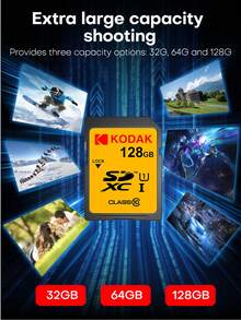 KODAK 100% Original 64GB 128GB SD Card Memory Cards Class10 256GB U1 HD SD Card Memory Card SDXC V30 Memory Cards For Camera - 彩色 - 查看 4