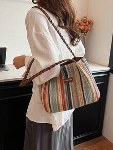 1个彩虹编织手拿包，简约时尚，适合日常休闲使用 - 黃色 - 查看 5