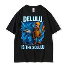 Tung Tung Tung Sahur And Tralalero Tralala T Shirt Funny Italian Brainrot Meme T-Shirts For Men Vintage  Oversized T-Shirt - 黑色 - 查看 12