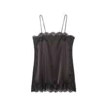 Blusa de satén y encaje de estilo minimalista europeo y americano de moda para mujer en verano, Camellia - Marrón 2 - Ver 7