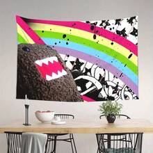 ZLIENSZUS Domo Kun Wall Tapestry - Vibrant Rainbow Graffiti Art With Stars & Playful Character   Soft Peach Light Beige Polyester Fabric  Horizontal Hanging Decor For Living Room  Bedroom   Camping - Machine Washable Modern Home Accent  Room Decoration  Whimsical Design  Highquality Print  Statement Piece   College Dorm - 彩色 - 查看 2