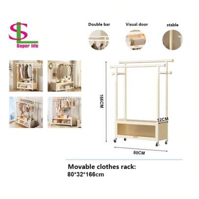 Dubbele kledinghanger, kledinghanger op wieltjes, draagbaar kledingrek, geschikt voor slaapkamer, woonkamer, kledingwinkel