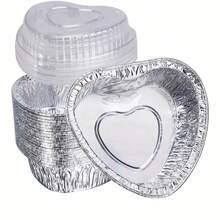 1/5/10 件装心形铝箔杯带盖，蛋糕铝箔烘焙杯，蛋挞烘焙用具，家用甜点烘焙用具，带塑料盖的一次性烘焙用具，耐高温铝箔杯。 - 彩色 - 查看 4