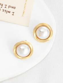 1 Pair Luxurious High-End Elegant Mosquito Coil Pearl Stud Earrings, Versatile & Chic Earrings - Multicolor - View 6