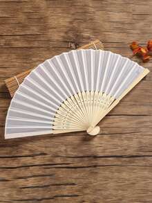 10/5/2/1pc Silk Hand Fan, Decorative Plain Fabric Fan, Wedding Gift, Folding Bamboo Fan, DIY Desktop Hanging Decor - Beige - View 8