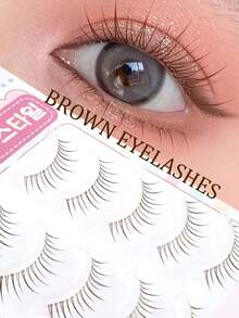 5 Pairs Brown Pointed Flame Transparent Stem Korean Anime Eyelashes, Natural Thin Soft Root Adhesive Fresh Sweet Eye Makeup False Lashes - Spiky Manga Lashes - View 5