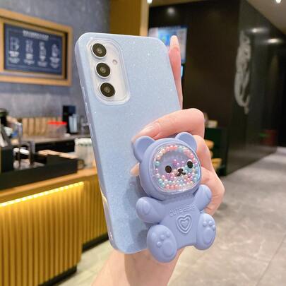 1pc Colorful Beaded Bear Hidden Bracket/Four-Corner Anti-Drop/Integrated Phone Case, Suitable Compatible With Apple 17promax/16/15/14/13/12/11, S25ultra/S24/S23/S22/S21/S20, Honor X7c/X9c, Note Series, Moto, Etc.