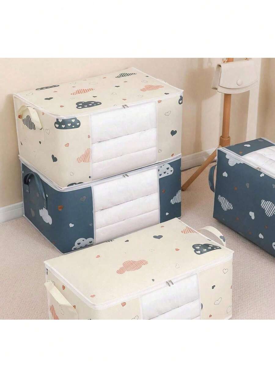 1 Pc Large Capacity Clothes Storage Bag Organizer With Reinforced Handle, Suitable For Blankets, Bedding, Foldable With Sturdy Zipper, Clear Window Decorations Autumn Decor Festival Decor Room Decor Home Decor Fall Decor Bedroom Decor - Multicolor - View 1