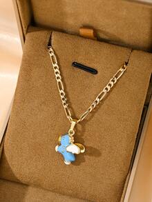 1pc Copper Inlaid Zirconia Elegant Cartoon Enamel Crafted Cute Blue Pendant Necklace, Suitable As Gift For Girls/Boys/Family/Friends, Multifunctional, Luxury, Party, Banquet, Holiday, Christmas, Thanksgiving, Halloween - Yellow Gold - View 2