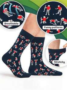 12只/10只/5只/4只/1双趣味高尔夫球手印花男女通用袜，新奇休闲中筒袜，高尔夫爱好者礼物之选，趣味高尔夫图案中筒袜，休闲舒适新奇运动袜 - 彩色 - 查看 3