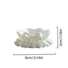 1个可爱荷叶边蝴蝶结首饰托盘，家居装饰、书桌、办公室、主题派对、化妆品展示、戒指项链收纳、钥匙及小物件整理器，送给女朋友的礼物，柔软缎面蝴蝶结陶瓷首饰碟，ins风 - 彩色 - 查看 5