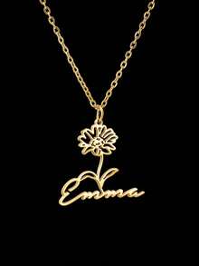 12 Birthday Flowers, Birthday Necklace, Personalized Customized Flowers+Name, 18k Gold Stainless Steel Customized Jewelry Necklace, Comes With Exquisite Gift Box, Used As Birthday Gift Box, Valentine's Day Gift, Commemorative Item. - Gold - View 6