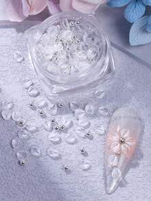 6 Boxes 3D Transparent Acrylic Flower Petals Nail Charms With Silver Steel Beads Manicure Decoration Spring Carved Flower Accessories For DIY Nail Art Salon Supplies Nail Jewelry Japanese Nail Art - Multicolor - View 4