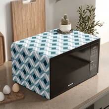 1pc Geometric Print Pattern Microwave Dust Cover, Decorative Dust Cover, Flat Printing, Linen Material, Non-Waterproof, With Side Pocket, Home Decor, Appliance Protection Decor, Easy To Use And Clean - Multicolor - View 6
